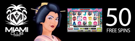 Miami Club July offer on video slot Cherry Blossoms click to play 