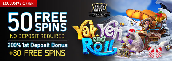 50 Free spins on sign up from Vegas Crest Casino